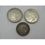 United States of America Silver Dollar 1921'S', 1922 'D', South Africa 2½ shillings 1897.