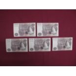 Five Consecutive Numbered Bank of England Ten Pounds Banknotes, (Page-Chief Cashier), C53 607223-C53