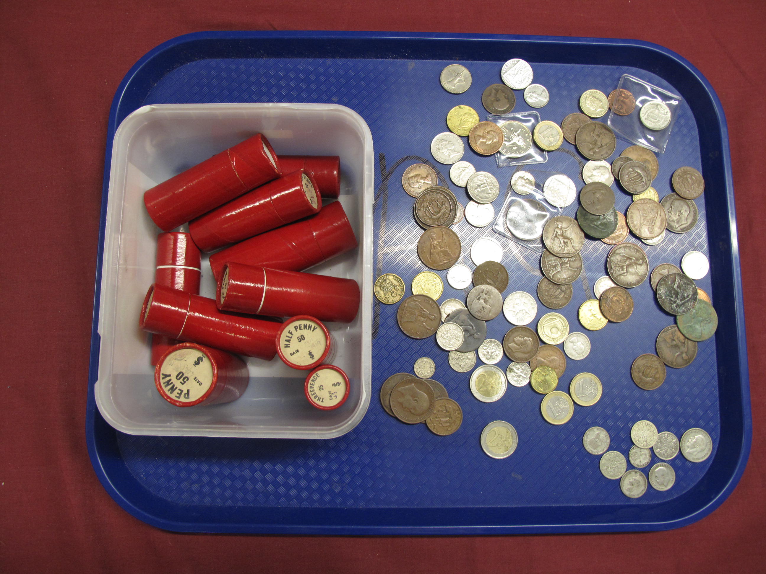 A Mixed Collection of Coins, to include pre-decimal pennies and halfpennies within red bank issue