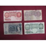 Four Bank of England Banknotes, comprising of mauve ten shillings J71D 853125 (Peppiatt) - poor, one