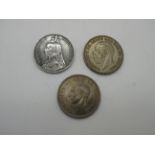 Three Great Britain Silver Crowns, Queen Victoria 1889 (JH), George V 1935, George VI 1937.