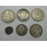 An Attractive Collection of Six Coins, to include Belgium Leopold II Five Francs 1871, Queen