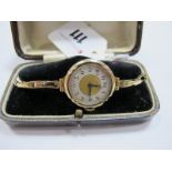 A Chester Hallmarked 9ct Gold Cased Ladies Wristwatch, the two toned dial with black Roman numerals,