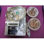 A Hallmarked Silver Mounted Buffer, two "Silver Plated" bottle coasters, an ornate bottle stopper,