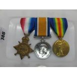 A WWI Medal Trio, comprising 1914-16 Star, War Medal, Victory Medal to 54-070347 Pte M Calder,