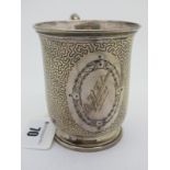 A Victorian Decorative Hallmarked Silver Christening Mug, London 1869, allover decorated and later