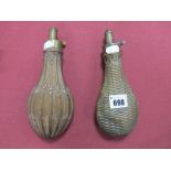 Two XIX Century Powder Flasks, both by Hawksley, one basket weave, one fluted design, both missing