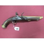 An Early XIX Century Flintlock Brass Barrelled Holster Pistol, signs of later restoration, missing