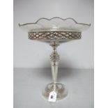 A WMF Style Pedestal Dish Centrepiece, the shaped clear glass circular dish loose fitted on textured