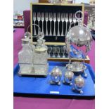 A JD & S Plated Egg Coddler, with removable burner to base, novelty Mappin & Webb egg shape cruet,