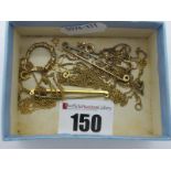 A 9ct Gold Box Link Chain, a plain bar brooch stamped 9ct another similar, a single Creole hoop