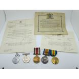A WWI/WWII Medal Quartet of Military and Police Medals, comprising a WWI duo of War and Victory