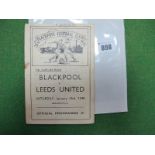 1947-8 Blackpool v. Leeds United Programme, from the F.A Cup game, dated 10th January 1948, (rusty
