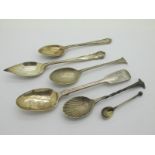 Five Hallmarked Silver Spoons, and one other, of various designs. (6)