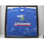 Halifax Town. Vandanel blue home shirt bearing Nationwide logo and many signatures in black ink,