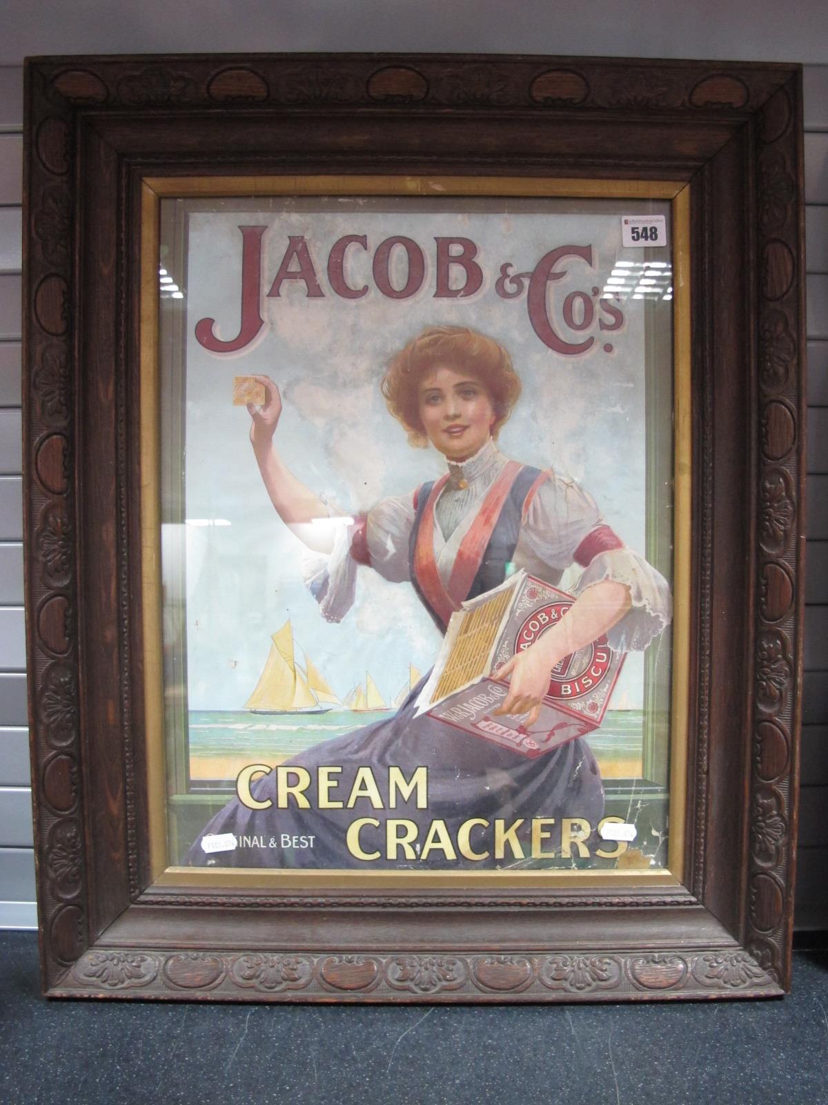 A Late XIX Century Card Advertising Sign for Jacobs Cream Crackers, depicting A Lady by The Sea,