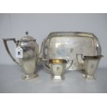 A Stylish Pairpoint Plated Three Piece Coffee Set, of geometric style, initialled "P", complete with