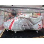 David Beckham. Black pen autograph, unverified, on an Umbro Exo Skeleton England left boot, in