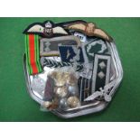 A WWII Defense Medal, a small quantity of badges, sometime WWII and German related, a quantity of