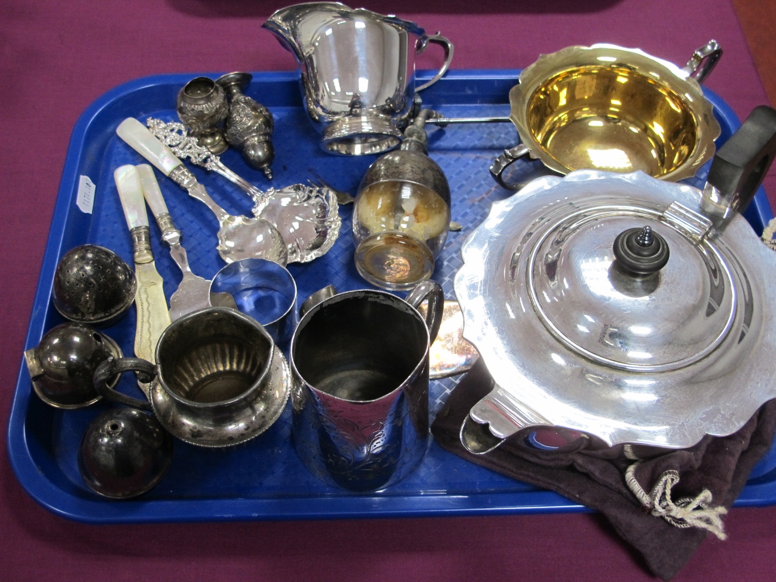 A Stylish Elkington & Co Plated Three Piece Tea Set, gilt lined; together with a hallmarked silver