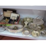 Assorted Plated Ware, including large gilt twin handled tray, asparagus dish, swing handled dish,