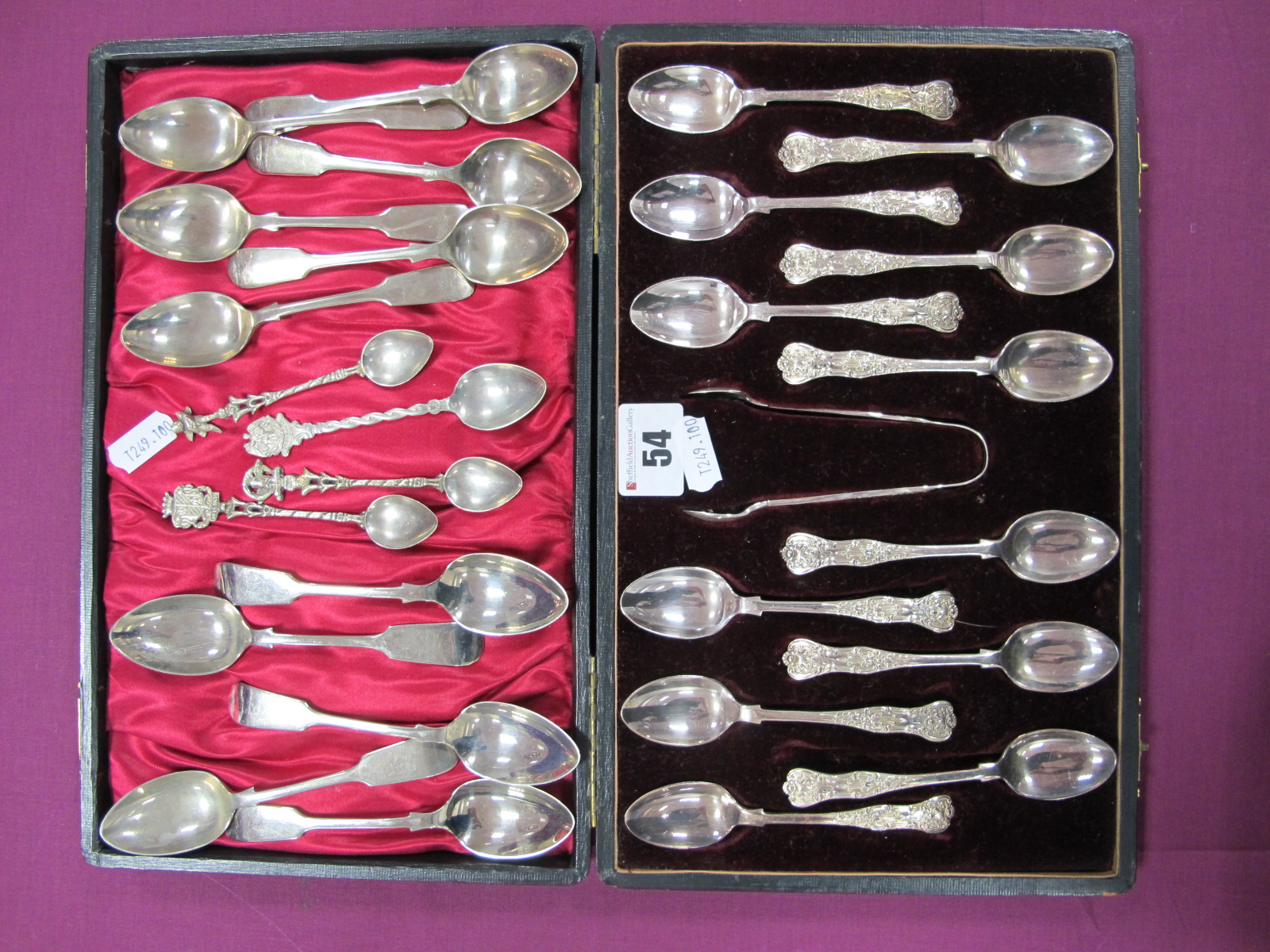 A Set of Twelve JGGS Plated Kings Pattern Teaspoons, in original fitted case with matching sugar