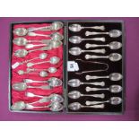 A Set of Twelve JGGS Plated Kings Pattern Teaspoons, in original fitted case with matching sugar