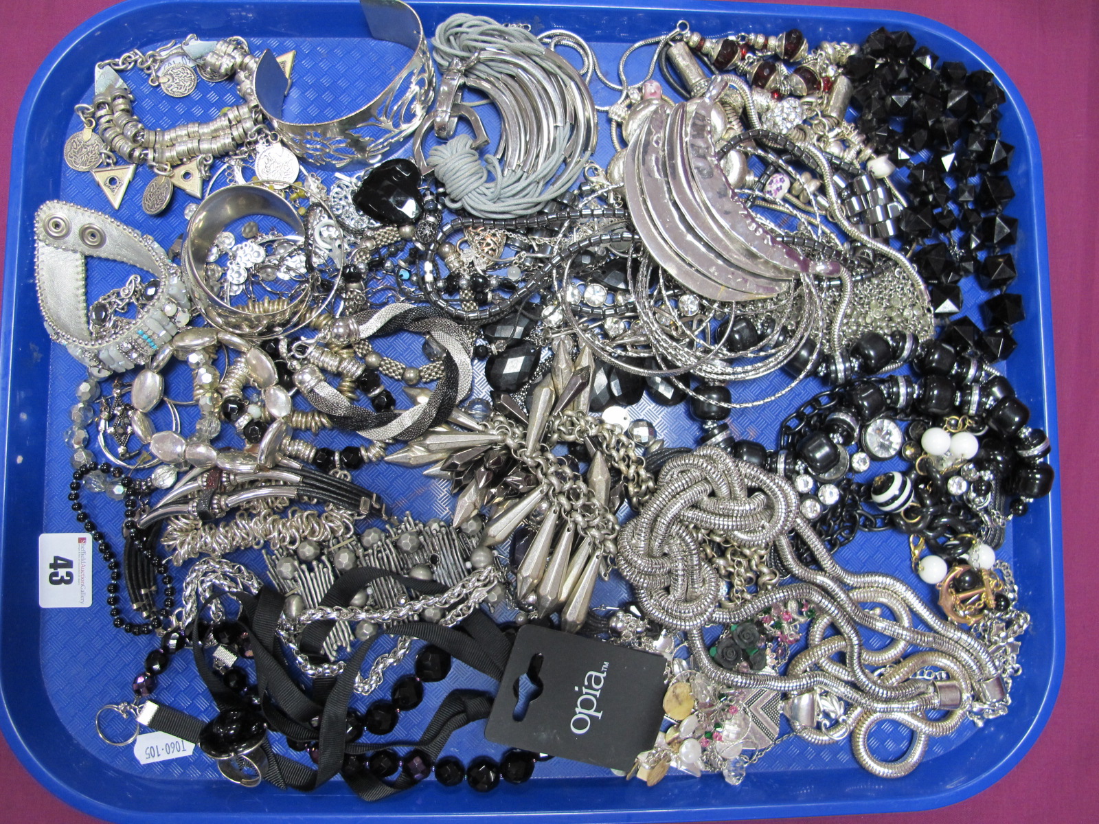 A Selection of Modern Bead Necklaces, chains, bracelets, bangles, etc:- One Tray