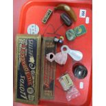 A Collection of Early XX Century and Later Items, including gramophone needle tins, wood Lloyds