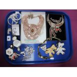 A Collection of Ornate Diamante Costume Jewellery, including brooches, rings, necklaces, etc:- One