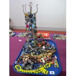 A Mixed Lot of Modern Costume Jewellery Beads, necklaces and bracelets, including jewellery tree