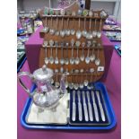 A Collection of Assorted Souvenir Teaspoons, including an Arts and Crafts, style spoon with cabochon