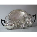 A Viners Alpha Plate Four Piece Tea Set, each with gadrooned edge and paw feet; together with a