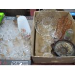 Three Carnival Glass Bowls, Babycham glasses, other drinking glasses, etc:- Two Boxes