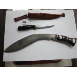 Normark Filleting Knife, having 12cm blade, in sheath; Kukri knife. (2)