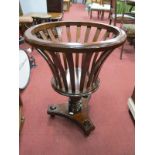XIX Century Style Mahogany Jardiniere, with circular top, rail supports and turned pedestal with