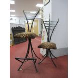 African Made Iron Framed High Chair, with triangular and horizontal back rail, gilt bust finials,