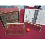 Early Subbuteo. Plastic covered metal framed goal nets. Advanced Subbuteo and 'Spin' booklets plus