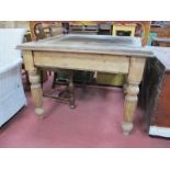 XIX Century Stripped Walnut Extending Kitchen Table, on reeded legs, 93cm wide.