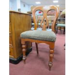 A Pair of XIX Century Mahogany Spear Point Shaped Dining Chairs, with stuff over seats on turned