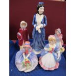 Royal Doulton Figurines 'Monica', 'Wendy', 'Valerie', Clara Hamps' and 'Georgina'. (5)