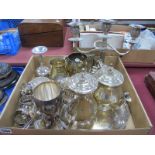 A Quantity of Plated Ware, including four piece tea service, candelabra, tankards, napkin rings,
