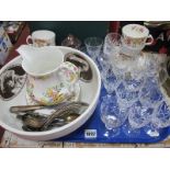 An Early XX Century Tea Service, Portmeirion bowl, glassware, plated ladle spoon:- One Tray