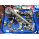 Mini Brass Miners Lamp, syringe, other brassware, Meerschaum pipe:- One Tray