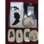 Arthur Forrester Silhouettes (2) , and others, Haydn and Handel circular miniatures, period ebonized