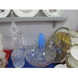 A Bohemian Style Amber Glass Shell Dish, with silver highlights; a decorative stoppered decanter,