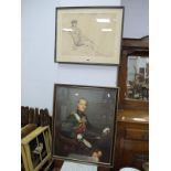 Signed Print of Female Nude, Tramways, Children and Prince Philip Prints, painted mirror.