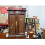 Early XX Century Mahogany Table Top Cabinet, with spindle top, batwing inlay to twin doors (