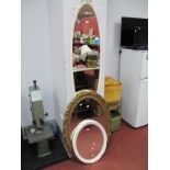 Gilt Oval Shaped Mirror; together with two white oval shaped mirrors.
