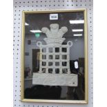 Fire Mark , featuring portcullis with fleur de lys feathers above, numbered 37237, framed.